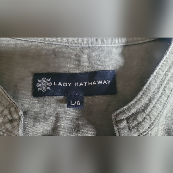 100% Linen Tunic Blouse with Braided Belt – Size L – Olive - Lady Hathaway - Picture 8 of 13